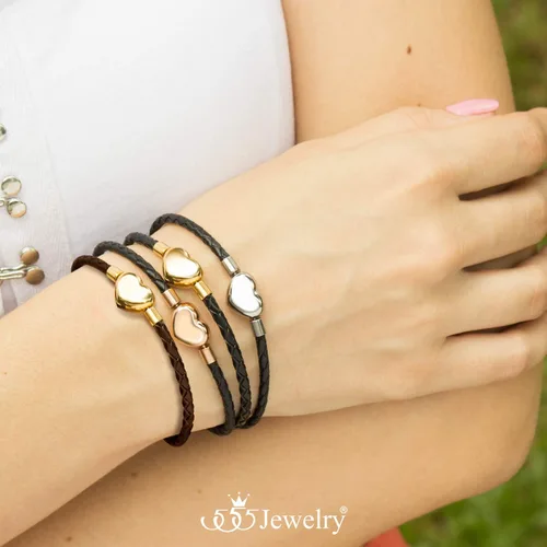 Vista 6 de 555Jewelry Pulsera trenzada de cuero negro con forma de corazón para mujeres y niñas