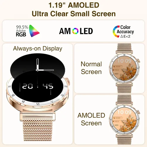 Vista 2 de Smart Watches for Women (Answer/Make Calls),1.19" AMOLED Slim Smartwatch with Heart Rate/Sleep Monitor,120+ Sport Modes Fitness Tracker with Rose