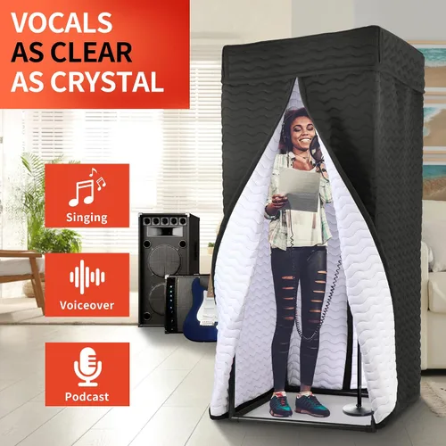 Vista 4 de Cabina vocal portátil para estudio en casa, cabina de grabación sin eco para voz en off, podcast y canto, aislamiento de reverberación de 360°