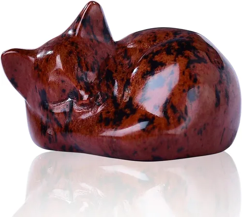 Vista 12 de Decoración de cristales de gato de granate natural, estatua de gato dormido, piedras preciosas pulidas de cristal curativo, piedras preciosas