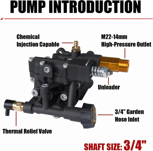 Vista 6 de Bomba de lavado a presión horizontal de eje de 3/4 pulgadas 3400 PSI 2.5 GPM Bomba de repuesto compatible con Simpson 90029, 520002, 520004, Dewalt