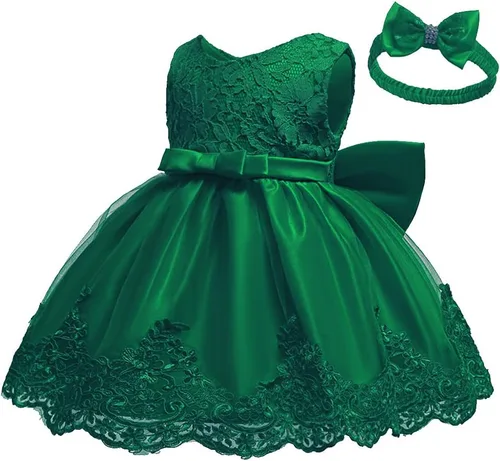 Vista 5 de Vestido tutú para niñas de 0 a 6 años, con lazo grande, para boda, Navidad, encaje, con diadema, Blanco
