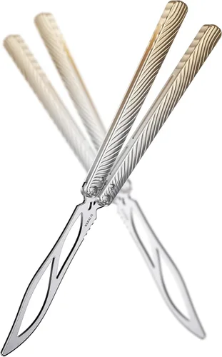 Vista 9 de Nabalis Cuchillo de mariposa ala Balisong Trainer, mango 7075AL, sistema de bujes, canal de diseño de mango, sin afilar, violeta