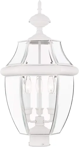 Vista 7 de Livex Lighting 2354-01 Monterey - Cabezal de poste de latón macizo con acabado de latón antiguo para exteriores, 3 luces con vidrio biselado