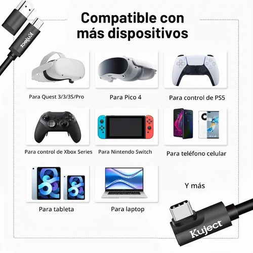 Vista 7 de Kuject Cable de enlace de 16 pies para Quest 3S/3, Quest 2/Pro, Pico 4, accesorios de auriculares de realidad virtual para juegos Rift S/Steam VR
