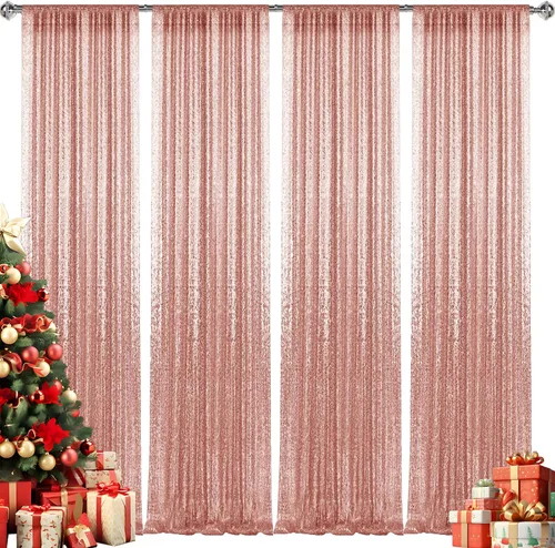 Vista 78 de 2 paneles de cortinas de fondo de lentejuelas verdes de 8 pies, cortinas de fondo de fotografía con purpurina para decoración de Navidad, boda