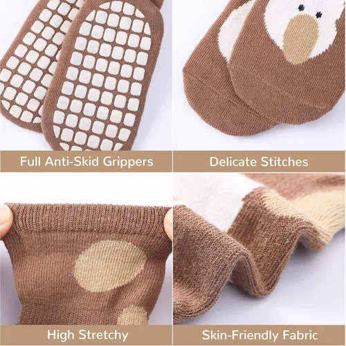 Vista 3 de BOOPH Calcetines antideslizantes para niños pequeños, 5 pares