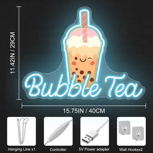 Vista 7 de Letrero de Neón de Té de Burbujas, Luz LED de Neón de Té Boba y Leche para Bebidas, Café, Barra de Tienda, Decoración de Pared, Arte Personalizado