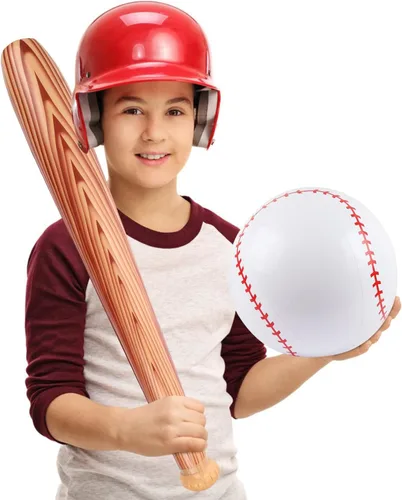 Vista 4 de EVERMARKET 4 piezas inflables de béisbol y béisbol, bate de béisbol inflable y pelota de playa de béisbol, regalos de fiesta de béisbol temática