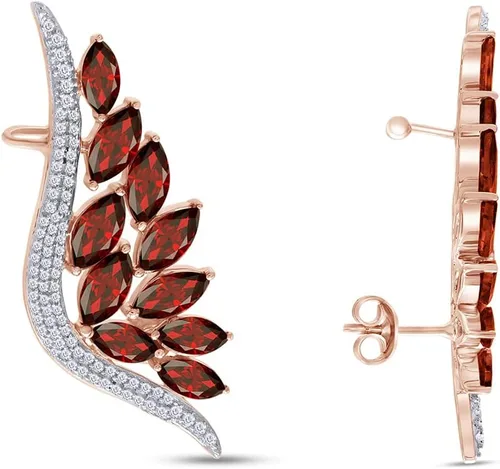 Vista 3 de Pendientes de oruga de oreja de talla marquesa de 6,40 quilates en oro rosa de 14 quilates sobre plata de ley