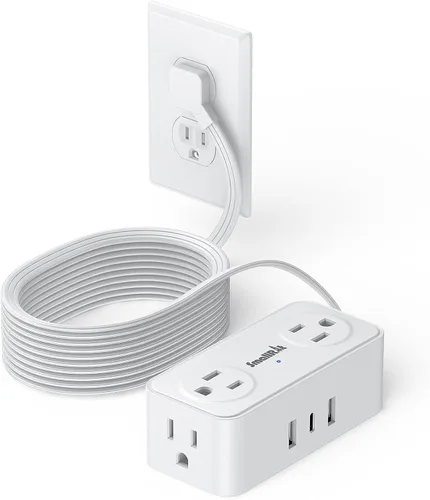 Vista 13 de SMALLRT - Regleta de alimentación con USB, cable de extensión plano de 2 piezas con múltiples tomas, barra de alimentación de enchufe plano de 3.3
