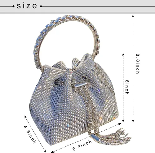 Vista 6 de TOPALL Bolsa de noche con diamantes de imitación, monedero plateado brillante con diamantes de imitación para mujer, fiesta, club, boda, plateado