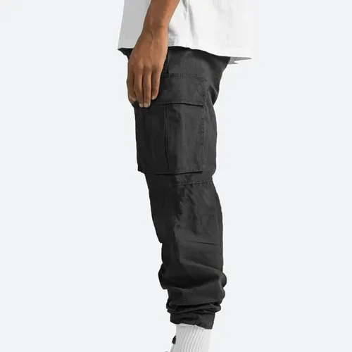 Vista 4 de Pantalones cargo para hombre, ajuste relajado, casual, delgado, playa, trabajo, calle, color caqui, pantalones holgados con bolsillos con cremallera