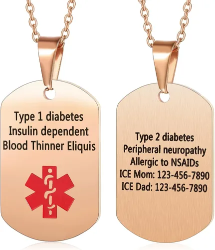 Vista 9 de Jewelstruck Collar de alerta médica para mujeres y hombres, etiquetas de identificación de emergencia, collar de doble cara, grabado gratuito
