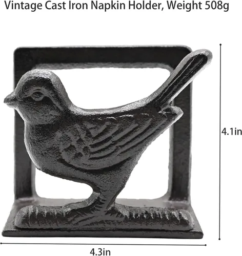 Vista 3 de Exquisito servilletero vintage de hierro fundido con divertido motivo de animales de pie - Los servilleteros Birdie son adecuados para cocinas