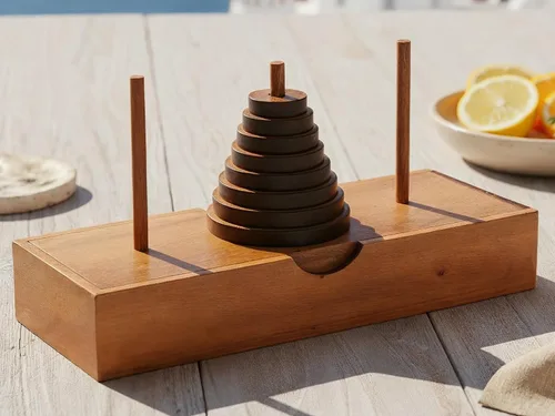Vista 6 de BSIRI Divertidos juegos de mesa de rompecabezas de la torre de Hanoi (9 anillos) con diseños de madera para rompecabezas cerebrales