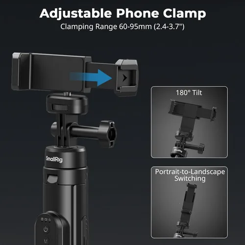 Vista 8 de SmallRig Trípode para selfie stick de 59 pulgadas con control remoto y abrazadera para teléfono, soporte de trípode extensible para DJI Osmo Action
