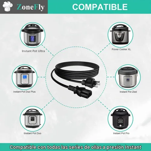 Vista 3 de Zonefly Cable de alimentación original compatible con olla a presión eléctrica Instant Pot, olla rápida Power Quick Pot, arrocera, máquina de leche