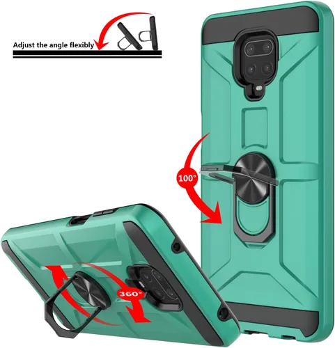 Vista 5 de Funda para Redmi Note 9 Pro, Note 9s/Note 9 Pro Max, con 3 protectores de pantalla de vidrio templado, soporte de anillo integrado y soporte