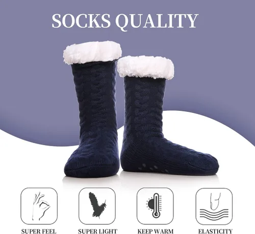Vista 5 de SDBING Calcetines de invierno con forro polar para hombre, súper suaves, cálidos, acogedores, mullidos