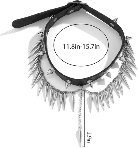 Vista 6 de CHICYOHO Collar de cuero de Halloween con picos de río gótico, gargantilla con tachuelas para mujeres y niñas