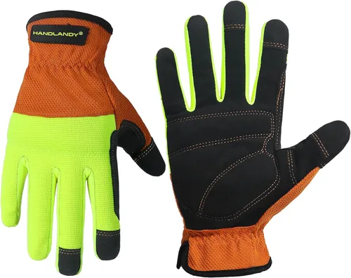 Vista 34 de HANDLANDY Guantes de trabajo para hombre y mujer, guantes de trabajo de mecánicos de uso general con pantalla táctil, guantes de trabajo flexibles