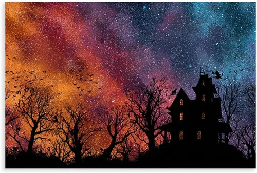 Vista 14 de JDBeehpy Spooky Halloween Cemetery Scene Wall Art Jack - O' - Lanterns Poster Mysterious Night Sky Frame Canvas Print PaintingCreepy Decor Mural