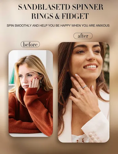Vista 4 de Diamday Anillos Fidget para Mujeres y Hombres - Anillo Spinner de Acero Inoxidable 2/4 para Alivio de Ansiedad y Estrés con Purpurina Chorro