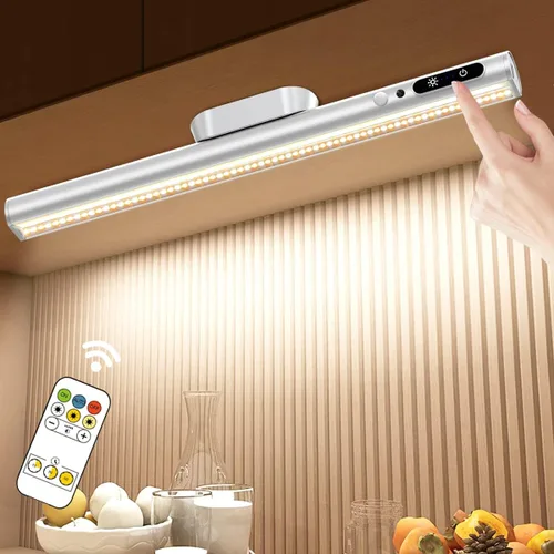 Vista 10 de Hapfish Tira de luces de pared que funcionan con pilas, barra de luz LED magnética recargable con control remoto, lámpara de escritorio regulable