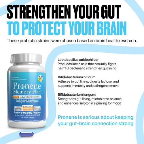 Vista 7 de Pronene Memory Plan Probiótico avanzado Lactobacillus, Bifidobacterium bifidum, Bifidobacterium longum Apoya la inmunidad, microbioma, eje