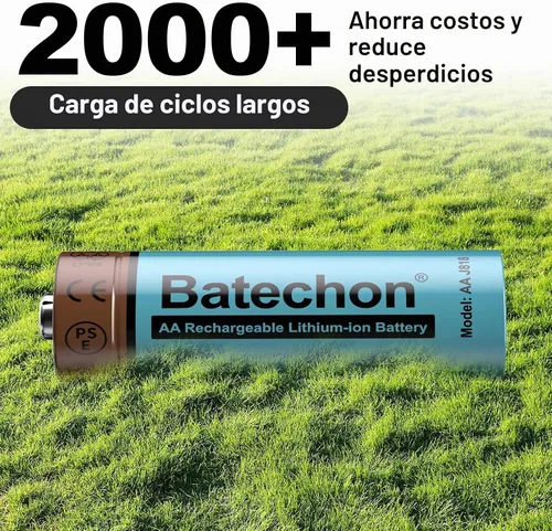Vista 2 de Batería AA recargable de litio con cargador, paquete de 8 baterías de litio AA recargables, baja autodescarga y larga duración de hasta 2000 ciclos