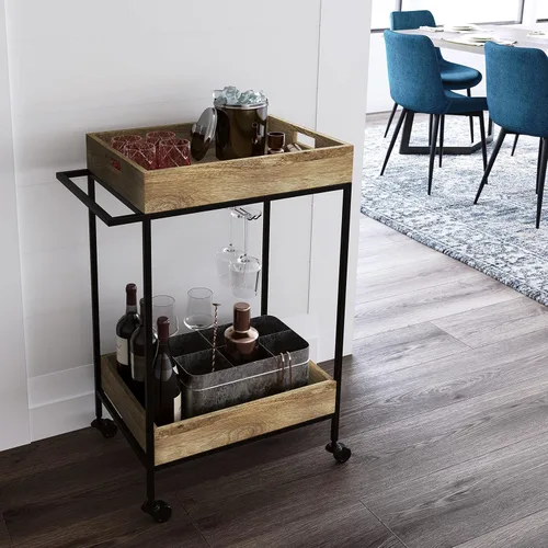 Vista 2 de SIMPLIHOME Simons - Carrito de barra de madera maciza de mango de 24 pulgadas de ancho, color natural, para sala de estar, comedor y cocina