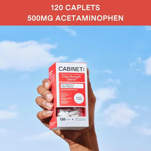 Vista 4 de Cabinet: 500 mg de acetaminofeno para aliviar el dolor de cabeza, dolores de muelas, dolor de garganta y reductor de fiebre, 120 tabletas