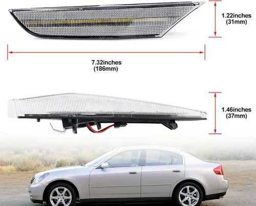 Vista 4 de Switchback - Luces LED de marcador lateral blanco ámbar para Infiniti G35 Sedan Skyline V35 2003-2006 con lente transparente para parachoques