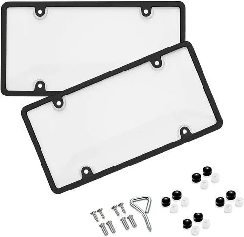 Vista 9 de Juego de 2 cubiertas para matrículas de automóvil, con diseño de burbuja, para placas estándar de EE. UU., cubierta irrompible con marco, funda Negro