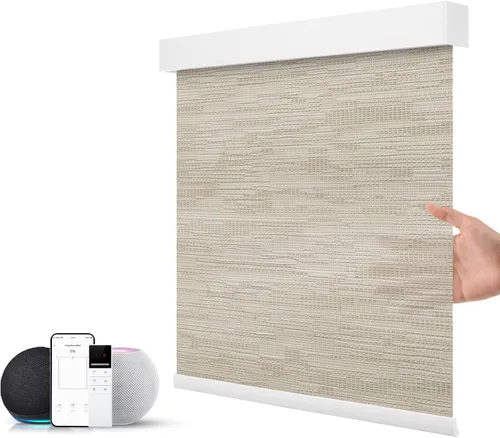 Vista 9 de ZSTARR Persiana inteligente motorizada para ventana con control remoto, persiana enrollable opaca automática tamaño personalizable, con cenefa, Beige