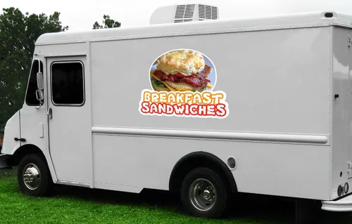 Vista 2 de Sándwiches de desayuno de 24 pulgadas, calcomanía de concesión, carro, remolque,