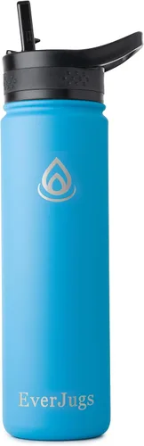 Vista 12 de Botella de agua de 22 onzas, boca ancha, botella de acero inoxidable de alta calidad con tapa con pajilla, doble pared aislada al vacío, taza Azul