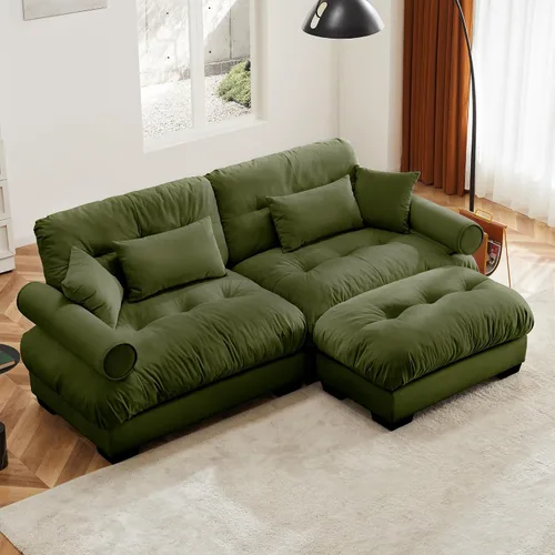 Vista 34 de Sofá modular de terciopelo con botones en L, sofá modular reversible de esquina de 2 plazas, sofá biplaza y otomano, combinación gratuita de 93.7