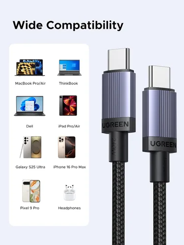 Vista 5 de UGREEN - Cable USB C de 240 W, 2 unidades, carga rápida para portátiles