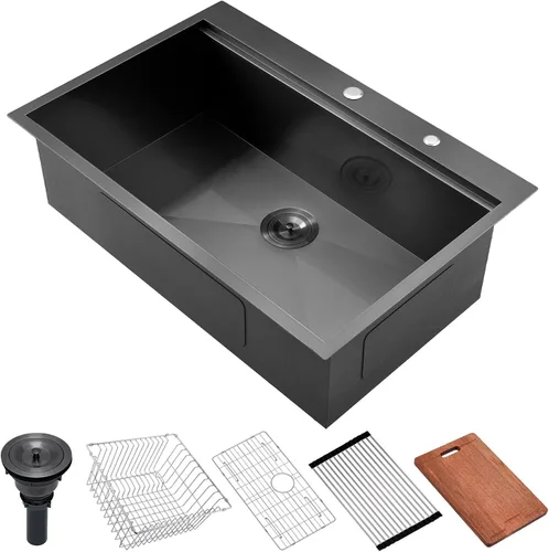 Vista 13 de Fregadero de 15x15 pulgadas para estación de trabajo de barra Fregadero de acero inoxidable T304 calibre 16 de montaje superior Tazón único