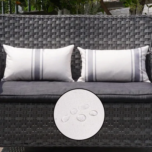 Vista 28 de ONWAY Juego de 2 fundas de almohada para exteriores impermeables de 16 x 16 pulgadas, fundas decorativas de lino, fundas de almohada de lino beige