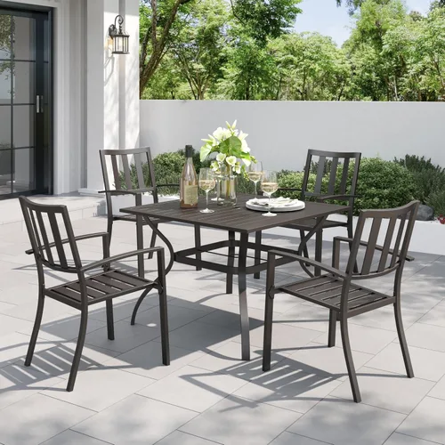 Vista 14 de PHI VILLA Mesa y sillas para exteriores, mesa rectangular de 60 pulgadas con sillas Raya