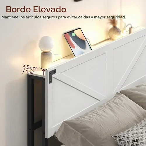 Vista 7 de MAHANCRIS Cabecera Solo Tamaño Queen, Cabecera con 2 Tomacorrientes y 4 Puertos USB, Cabecera Estilo Granja, con Luces LED, Almacenamiento Seguro