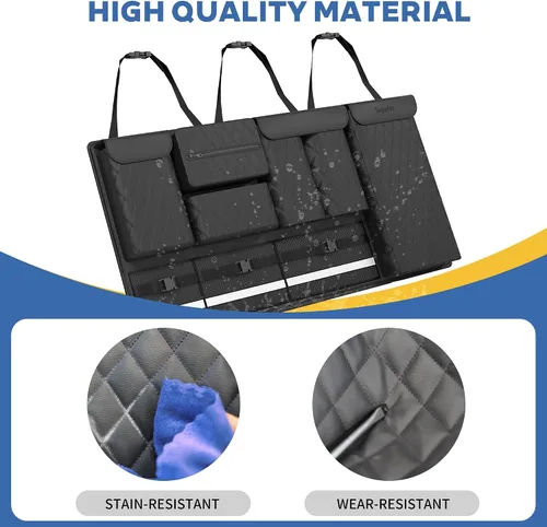 Vista 2 de Organizador Colgante para Asiento Trasero con Bolsas de Almacenamiento Grandes Cuero PU, Gran Capacidad Correas Ajustables, Impermeable