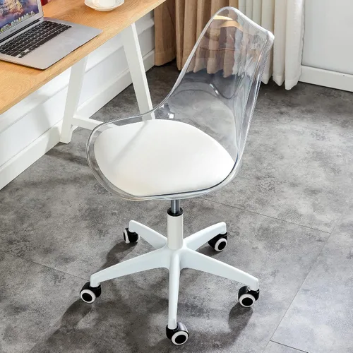Vista 5 de Silla de plástico, silla giratoria ajustable con respaldo giratorio sin brazos de plástico, silla ergonómica de escritorio para computadora