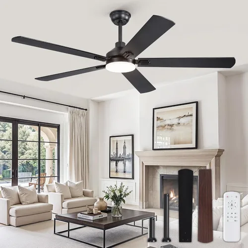 Vista 14 de ZMISHIBO Ventiladores de techo de 44 pulgadas con luces, ventilador de techo moderno negro con control remoto, ventilador de techo