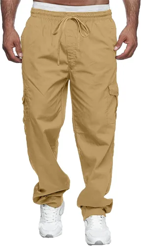 Vista 2 de LVCBL Pantalones cargo para hombre, pantalones cargo de ajuste relajado con cordón para exteriores