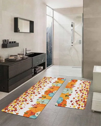 Vista 2 de Tapete de baño naranja de Acción de Gracias para bañera, antideslizante, de secado rápido y absorbente, de tierra de diatomeas, para fregadero