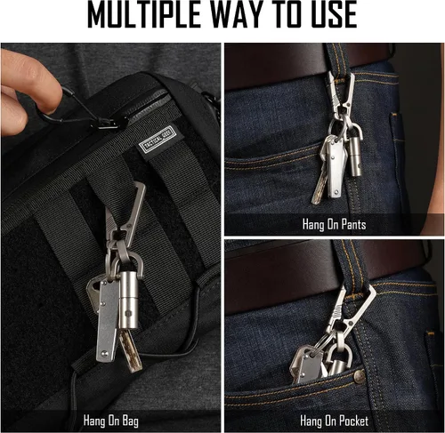 Vista 4 de KeyUnity KM16SW Titanium EDC mosquetón llavero clip con anillo D y anillo giratorio KA15